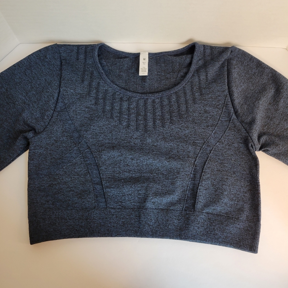 Navy blue Womens Activewear Long Sleeve crop Top